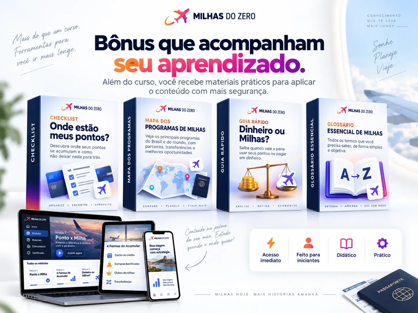 Quatro bônus do curso: checklist, mapa, guia rápido e glossário